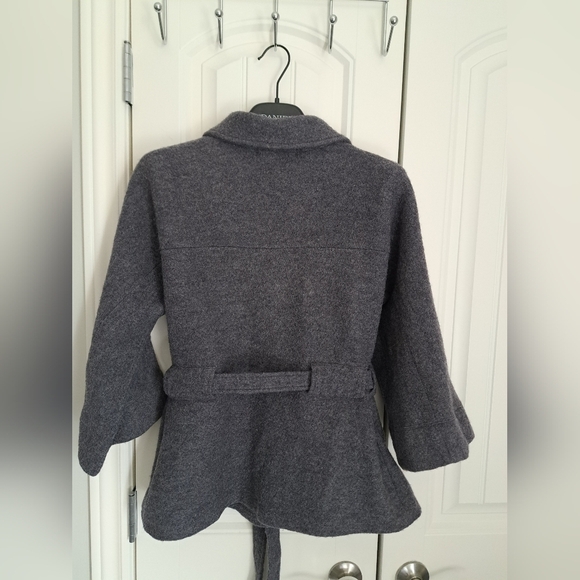 HARVE BENARD 100% wool jacket sweater 3/4 sleeves grey button belted SZ LG - Picture 2 of 7